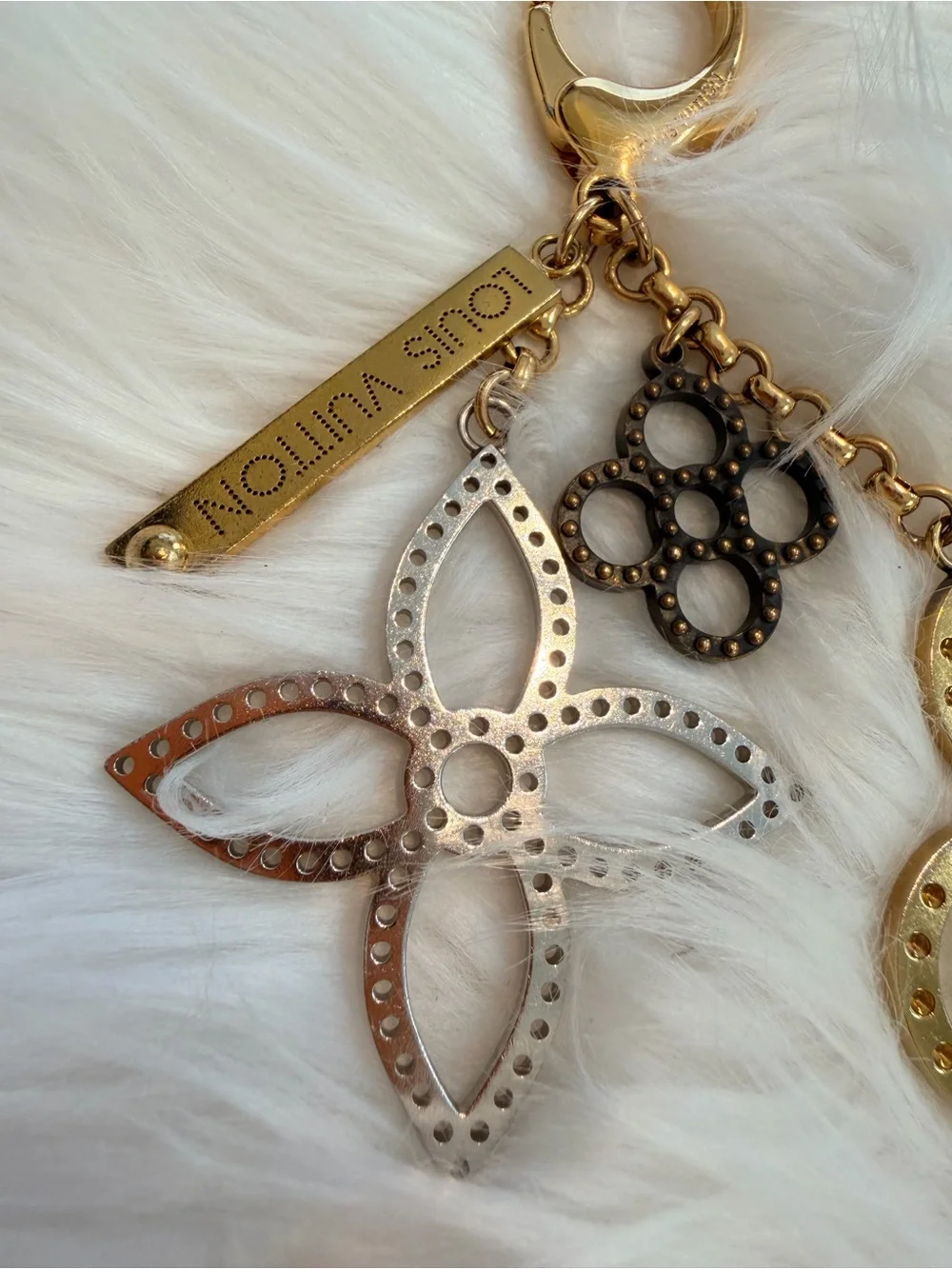 Louis Vuitton Gold & Silver Monogram Floral Key Charm - Picture 5 of 6